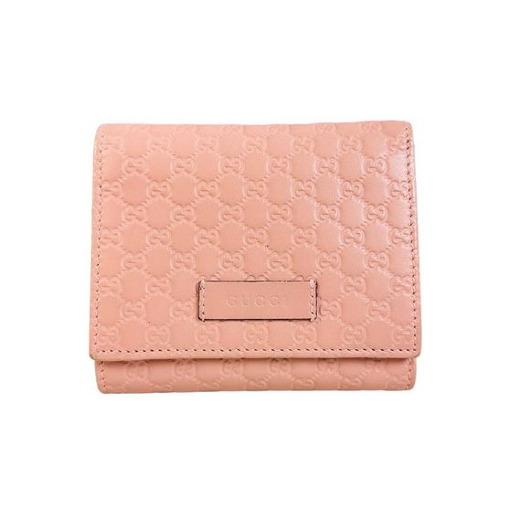 Gucci Women's Signature GG Micro Guccissima Trifold Leather Wallet - Soft Pink - Picture 1 of 10
